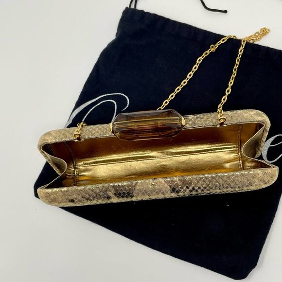 Overture Judith Leiber Golden Metallic Python Embossed Leather Evening Bag Jewel - Picture 6 of 14